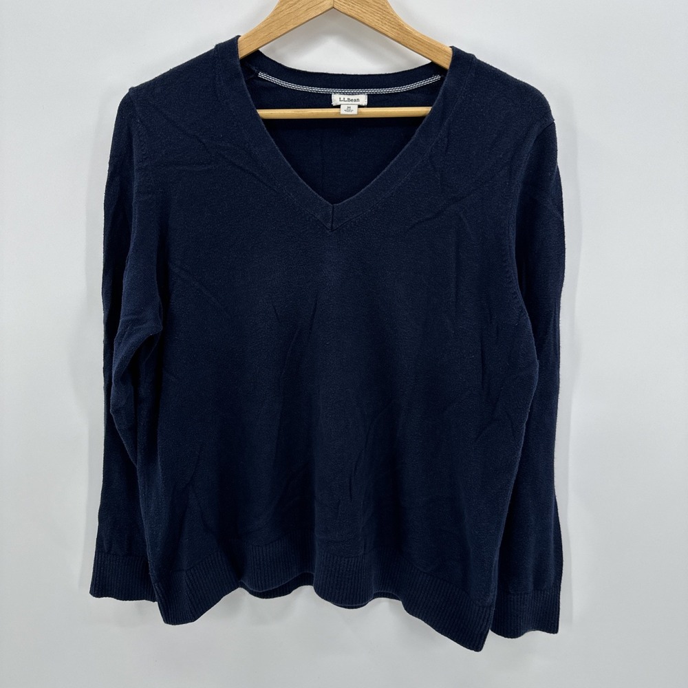 L.L. Bean Men's 5% Cashmere 95% Cotton Sweater Size M‎ Medium Classic Navy Blue